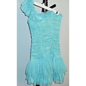 Party Dress by Josh & Jazz Lgt Blue Ruffles One Shoulder Strap Short  Size 3/4